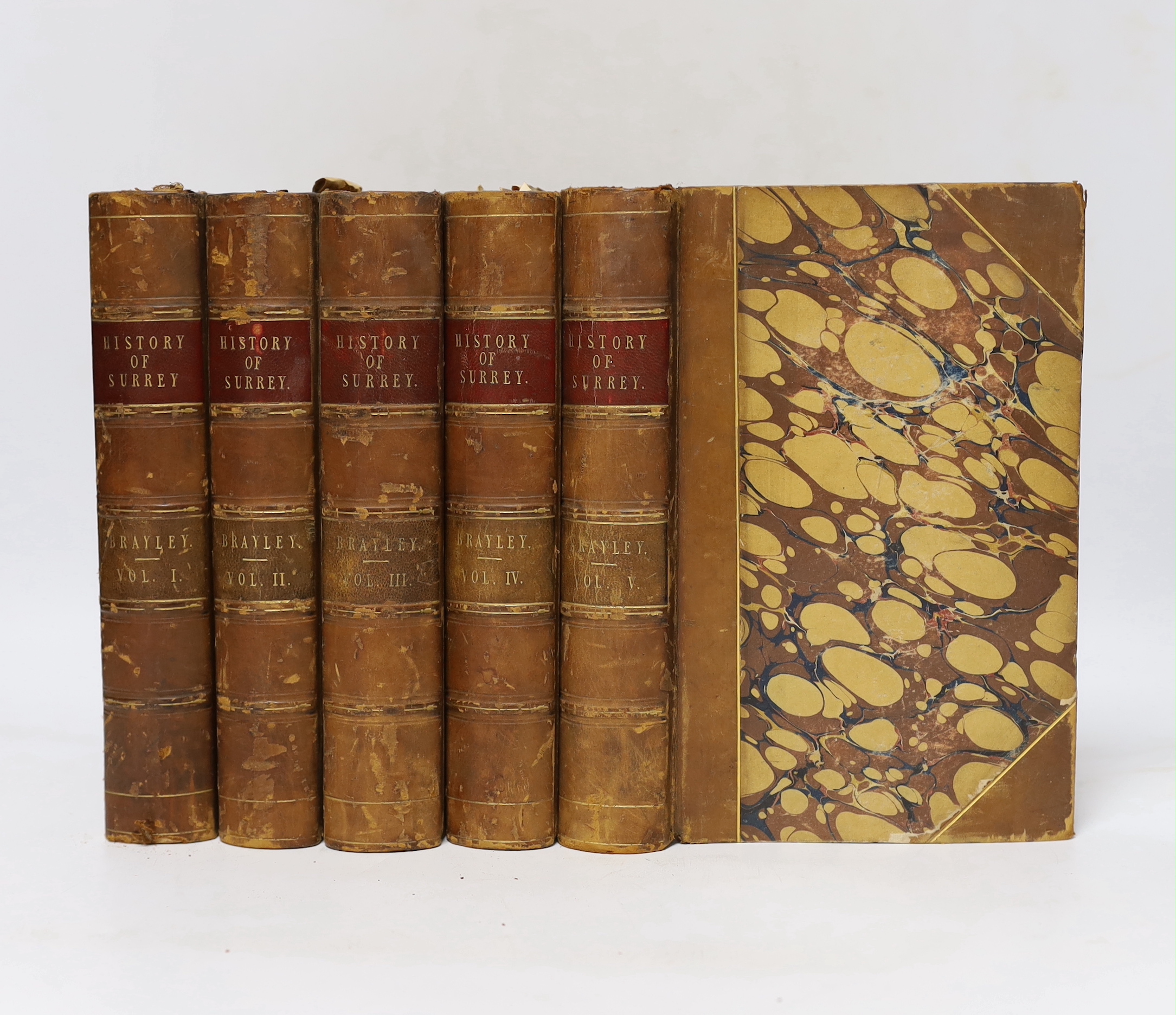 Edward Wedlake Bradley, Gideon Marshall - Topographical History of Surrey - Geological series. 5 Vols, published 1851. Half calf